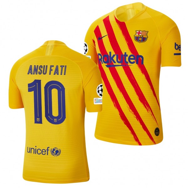 Men's Ansu Fati Barcelona Champions League Jersey Yellow Fourth