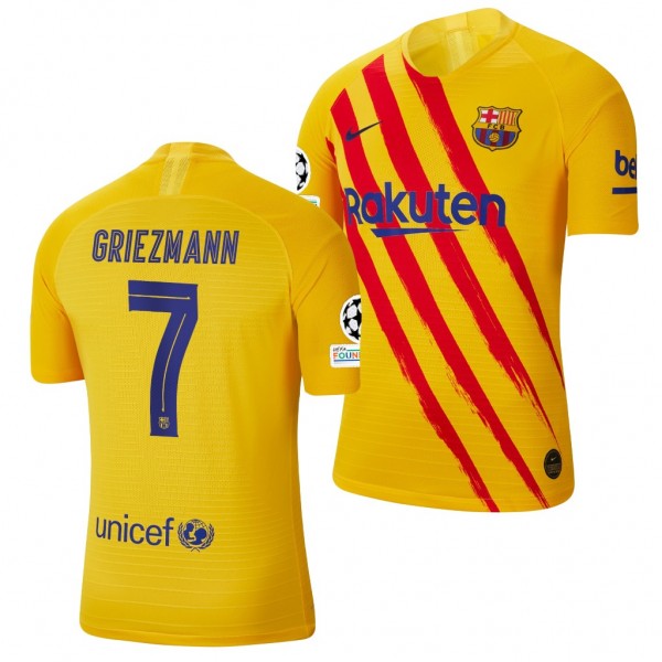 Men's Antoine Griezmann Barcelona Champions League Jersey Yellow Fourth