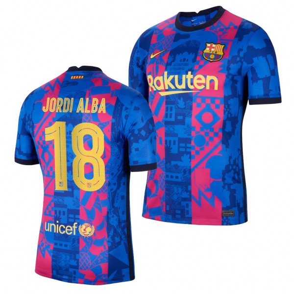 Men's Jordi Alba Barcelona 2021-22 Third Jersey Blue Replica