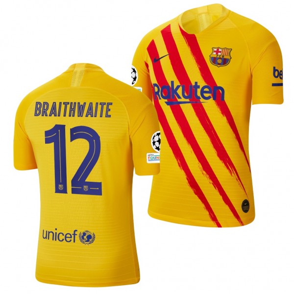 Men's Martin Braithwaite Barcelona Champions League Jersey Yellow Fourth