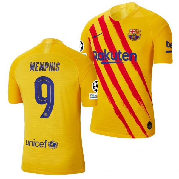 Men's Memphis Depay Barcelona Champions League Jersey Yellow Fourth