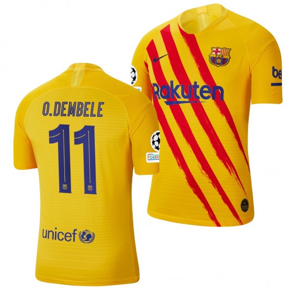 Men's Ousmane Dembele Barcelona Champions League Jersey Yellow Fourth