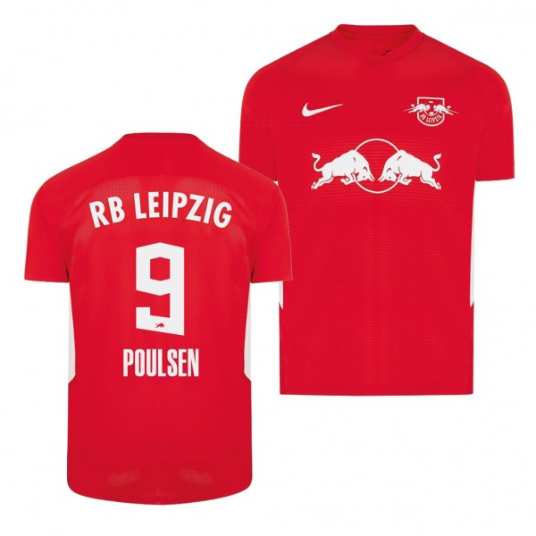 Men's Yussuf Poulsen RB Leipzig Fourth Jersey Red 2020-21 Replica
