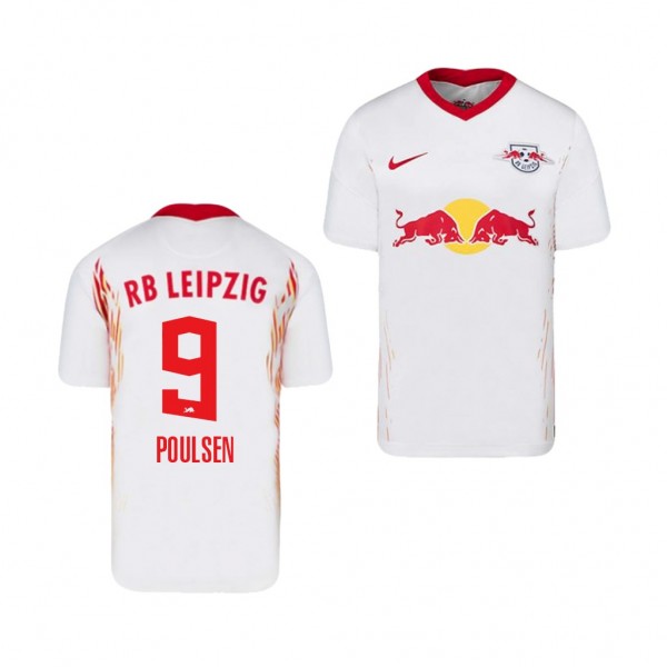 Men's Yussuf Poulsen RB Leipzig Home Jersey White 2020-21 Replica