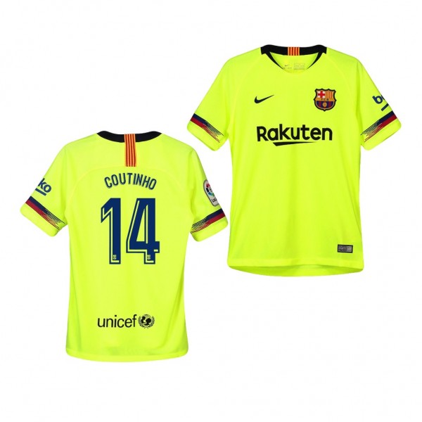 Youth Barcelona Philippe Coutinho Away Yellow Jersey