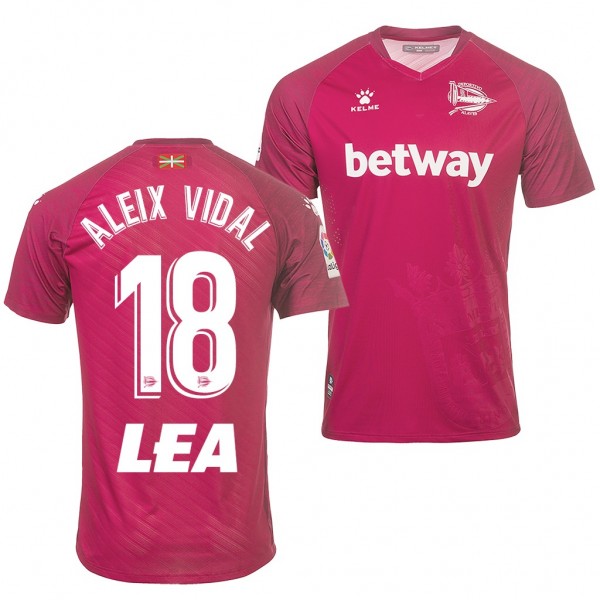 Men's Deportivo Alaves Aleix Vidal Away Jersey 19-20 Dark Pink