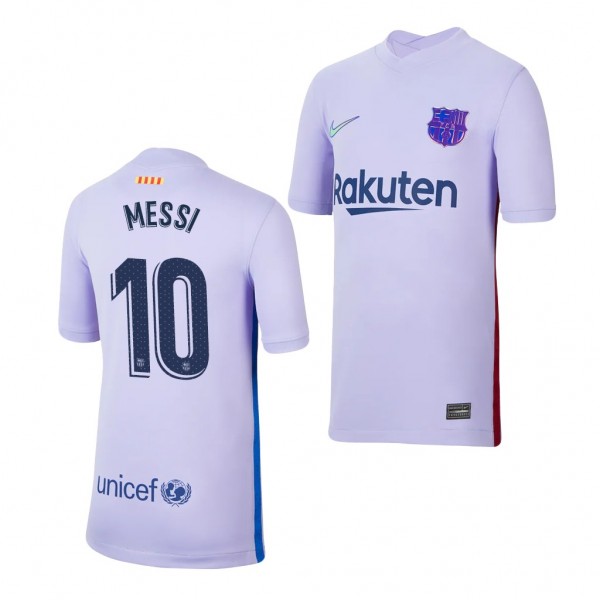Youth Lionel Messi Jersey Barcelona 2021-22 Purple Away Replica