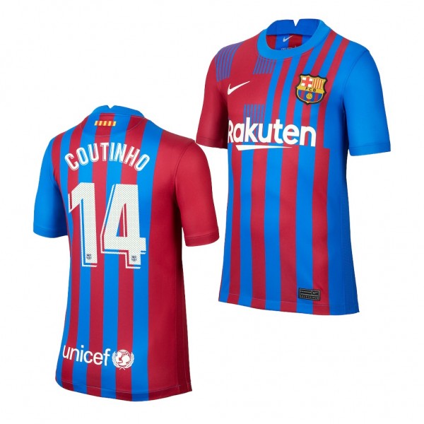 Youth Philippe Coutinho Jersey Barcelona 2021-22 Blue Home Replica