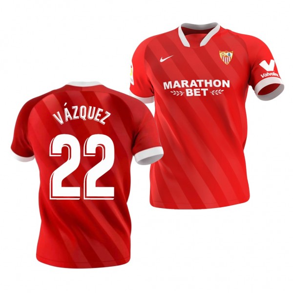 Men's Franco Vazquez Sevilla Away Jersey Red 2020-21 Replica