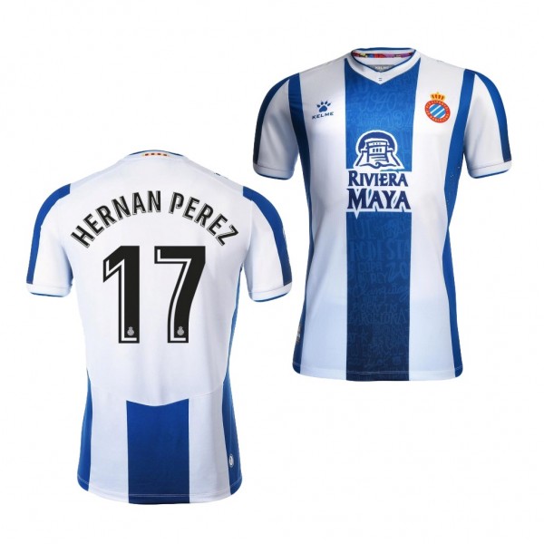 Men's RCD Espanyol Hernan Perez 19-20 Home Blue White Official Jersey