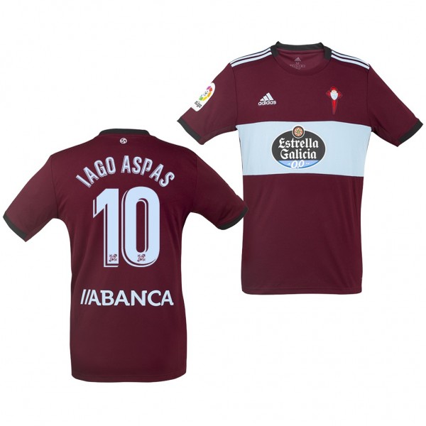 Men's Celta De Vigo Iago Aspas Away Dark Red Jersey 19-20