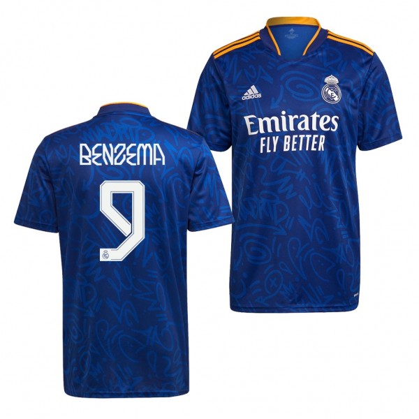 Men's Karim Benzema Real Madrid 2021-22 Away Jersey Blue Replica