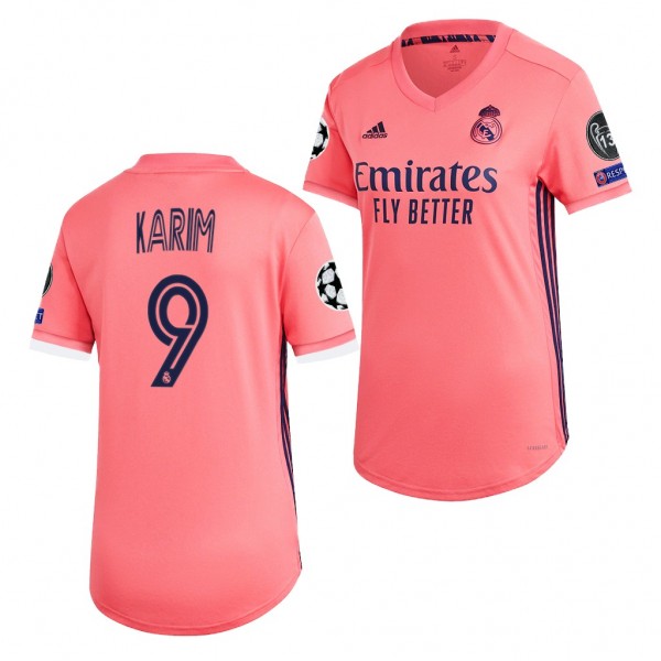 Women's Karim Benzema Jersey Real Madrid Away Pink 2021