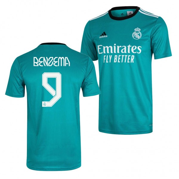 Men's Karim Benzema Real Madrid 2021-22 Third Jersey Green Replica