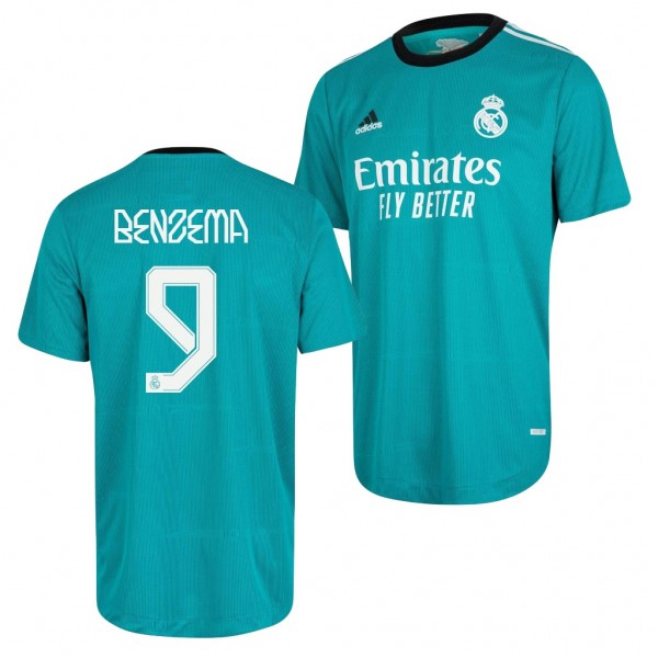 Men's Karim Benzema Jersey Real Madrid Third Green 2021-22 Authentic