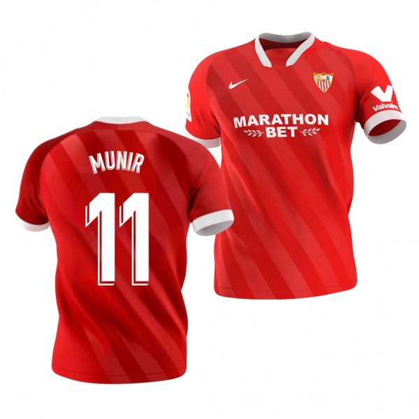 Men's Munir El Haddadi Sevilla Away Jersey Red 2020-21 Replica
