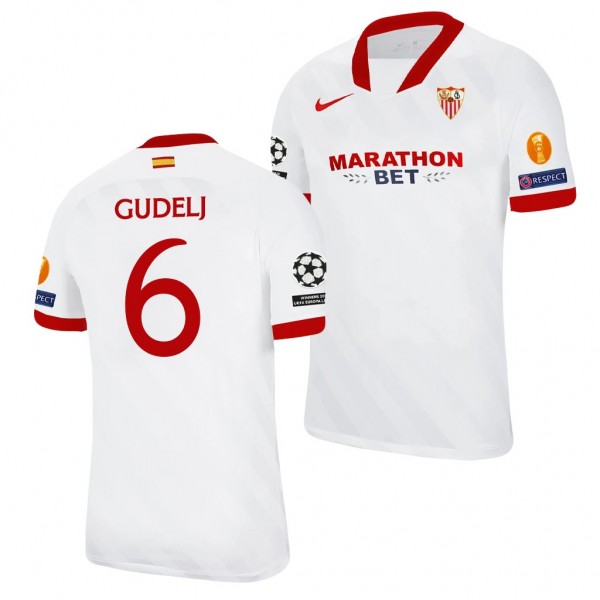 Men's Nemanja Gudelj Sevilla 2020 UEFA Super Cup Jersey White 2020-21 Replica