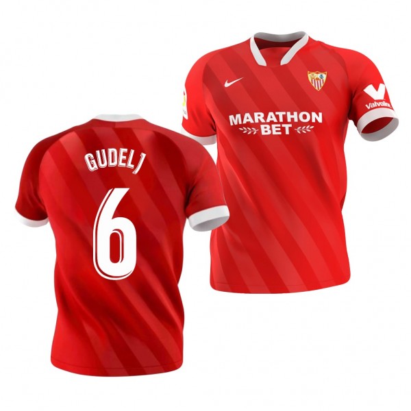 Men's Nemanja Gudelj Sevilla Away Jersey Red 2020-21 Replica