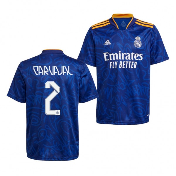 Youth Dani Carvajal Jersey Real Madrid 2021-22 Blue Away Replica