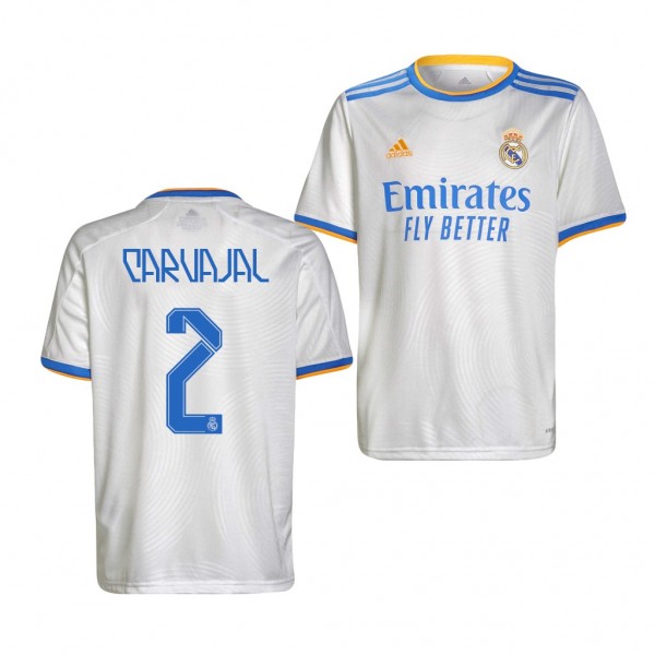Youth Dani Carvajal Jersey Real Madrid 2021 White Home Replica