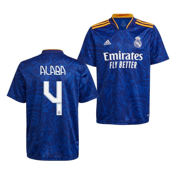 Youth David Alaba Jersey Real Madrid 2021-22 Blue Away Replica