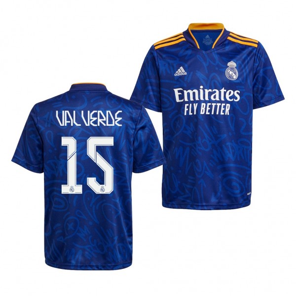 Youth Federico Valverde Jersey Real Madrid 2021-22 Blue Away Replica