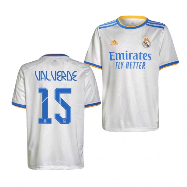 Youth Federico Valverde Jersey Real Madrid 2021 White Home Replica