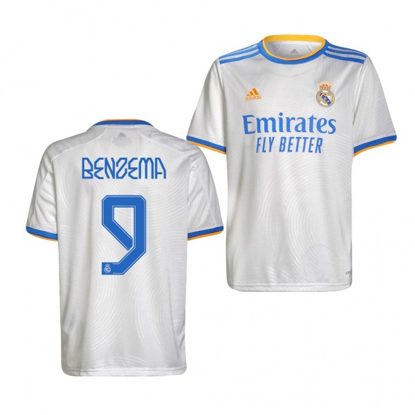 Youth Karim Benzema Jersey Real Madrid 2021 White Home Replica