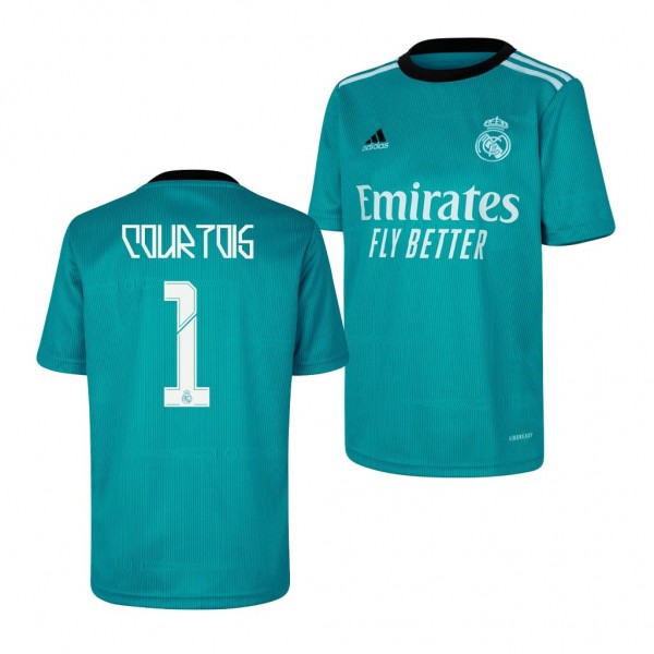 Youth Thibaut Courtois Jersey Real Madrid 2021-22 Green Third Replica