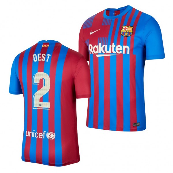 Men's Sergino Dest Barcelona 2021-22 Home Jersey Blue Replica