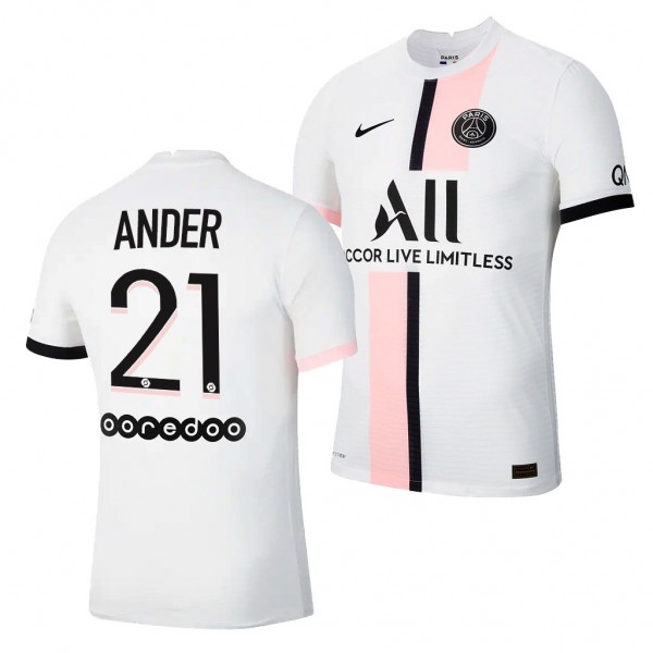 Men's Ander Herrera Jersey Paris Saint-Germain Away White 2021-22 Authentic