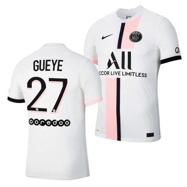 Men's Idrissa Gueye Jersey Paris Saint-Germain Away White 2021-22 Authentic