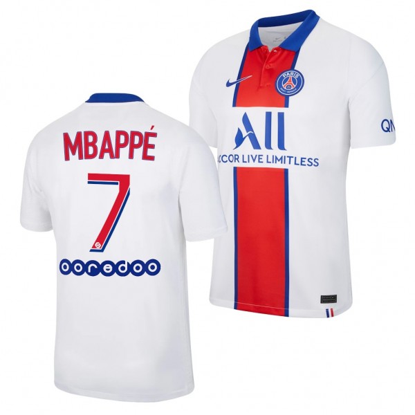 Men's Kylian Mbappe Paris Saint-Germain 2020-21 Away Jersey White Replica