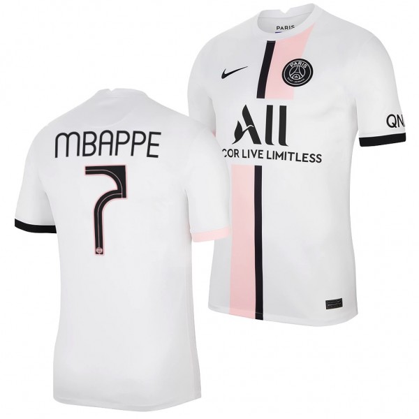 Men's Kylian Mbappe Paris Saint-Germain 2021-22 Away Jersey White Replica