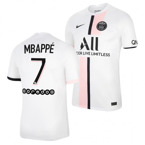 Men's Kylian Mbappe Paris Saint-Germain 2021-22 Away Jersey White Replica Business