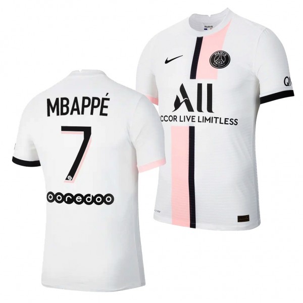 Men's Kylian Mbappe Jersey Paris Saint-Germain Away White 2021-22 Authentic