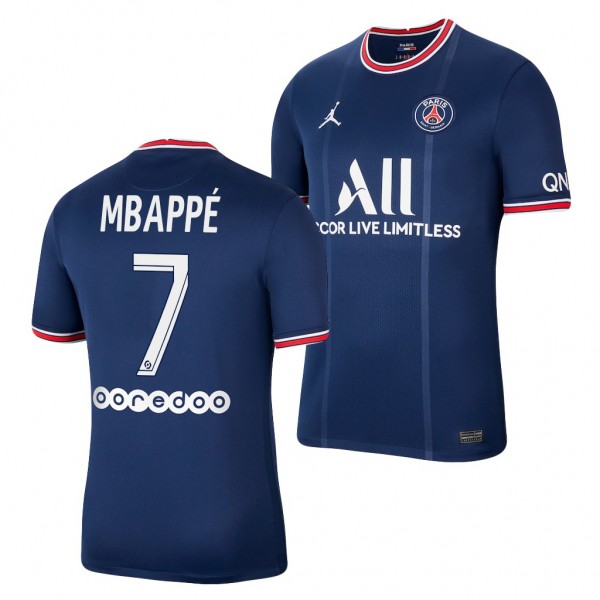 Men's Kylian Mbappe Paris Saint-Germain Home Jersey Breathe Stadium Blue 2021-22