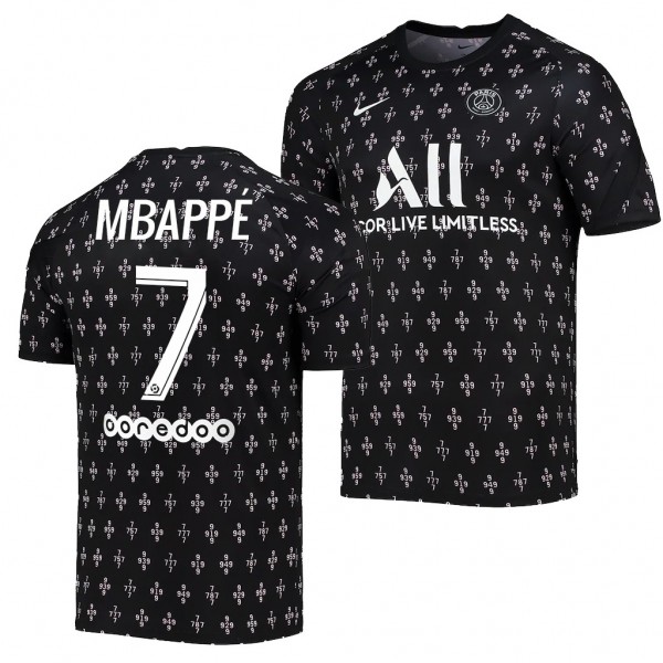 Men's Kylian Mbappe Paris Saint-Germain 2021-22 Pre-Match Jersey Black Raglan