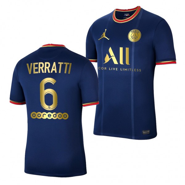 Men's Marco Verratti Paris Saint-Germain 2021-22 Golden Limited Jersey Blue Replica