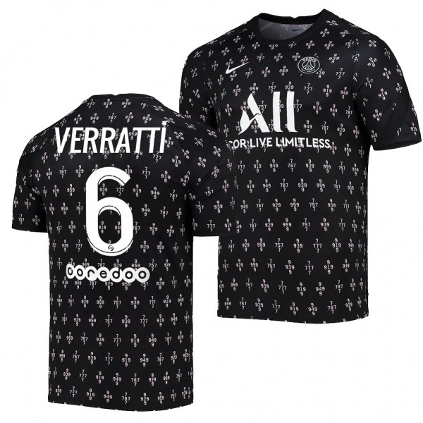 Men's Marco Verratti Paris Saint-Germain 2021-22 Pre-Match Jersey Black Raglan