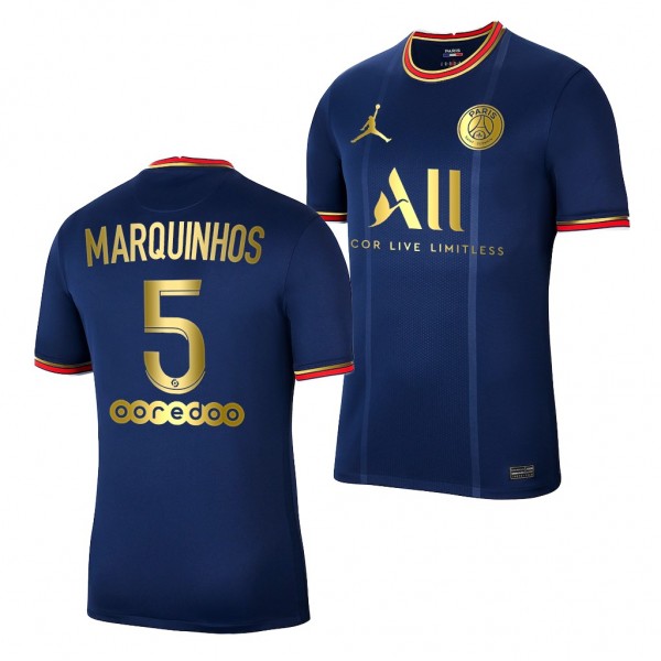 Men's Marquinhos Paris Saint-Germain 2021-22 Golden Limited Jersey Blue Replica
