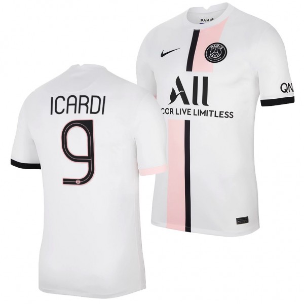 Men's Mauro Icardi Paris Saint-Germain 2021-22 Away Jersey White Replica
