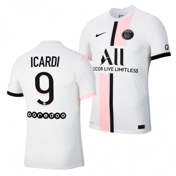 Men's Mauro Icardi Jersey Paris Saint-Germain Away White 2021-22 Authentic