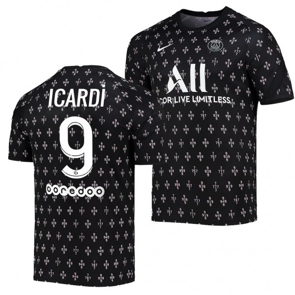 Men's Mauro Icardi Paris Saint-Germain 2021-22 Pre-Match Jersey Black Raglan