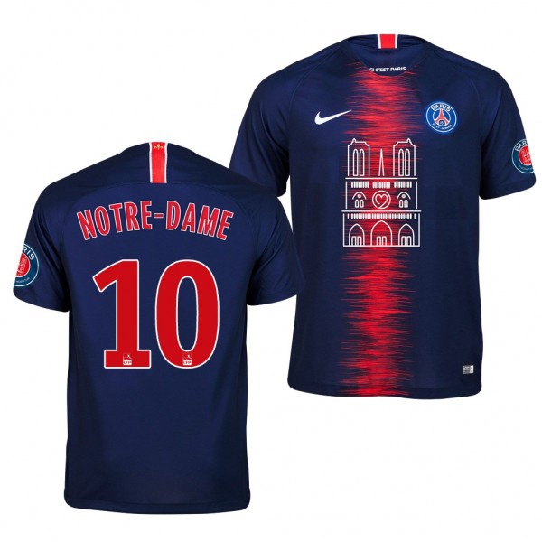 Men's Paris Saint-Germain Neymar JR 18-19 NOTRE-DAME Navy Jersey