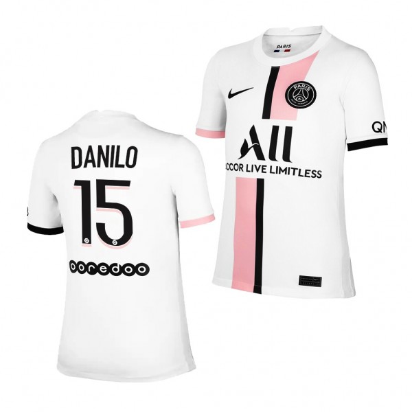 Youth Danilo Pereira Jersey Paris Saint-Germain 2021-22 White Away Replica