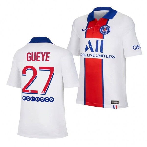 Youth Idrissa Gueye Jersey Paris Saint-Germain 2020-21 White Away Replica