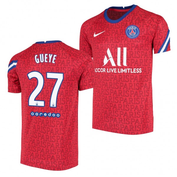 Youth Idrissa Gueye Jersey Paris Saint-Germain Red Pre-Match Breathe