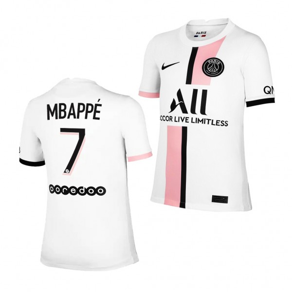 Youth Kylian Mbappe Jersey Paris Saint-Germain 2021-22 White Away Replica