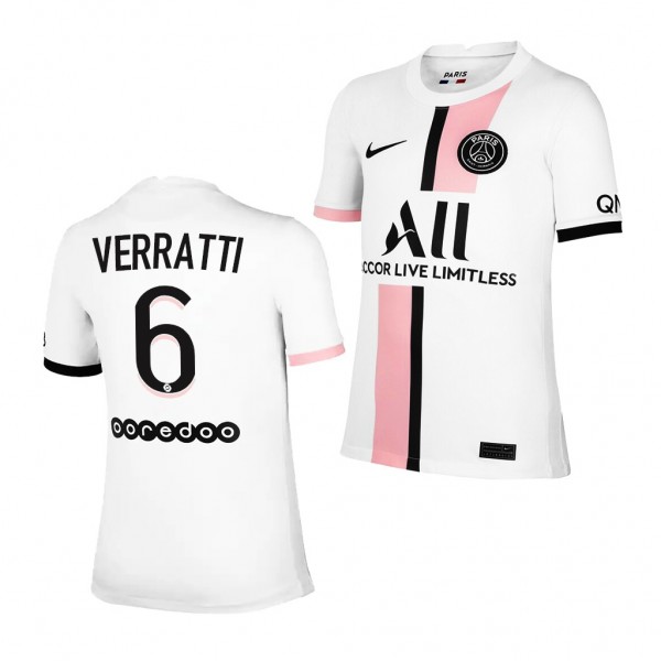 Youth Marco Verratti Jersey Paris Saint-Germain 2021-22 White Away Replica
